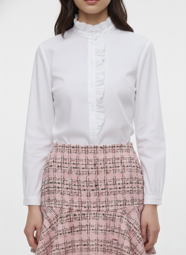 Product CAMISA DE CUELLO ALTO CON VOLANTES MIO-White - Image 3