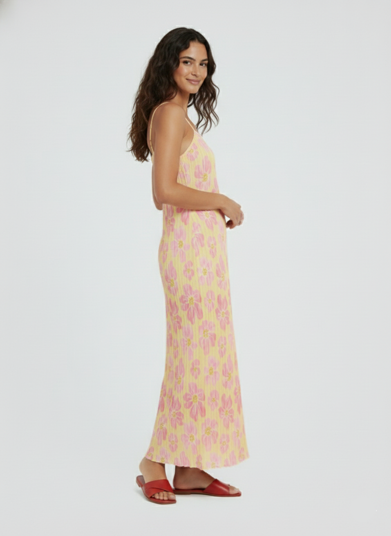 VESTIDO MAXI ESTAMPADO AMBER-Mellow Yellow AOP:PINK FLOWERS