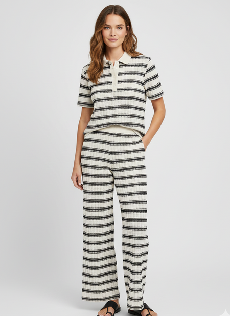 PANTALÓN RECTO TEJIDO ALI-Cloud Dancer Stripes:DOUBLE BLACK