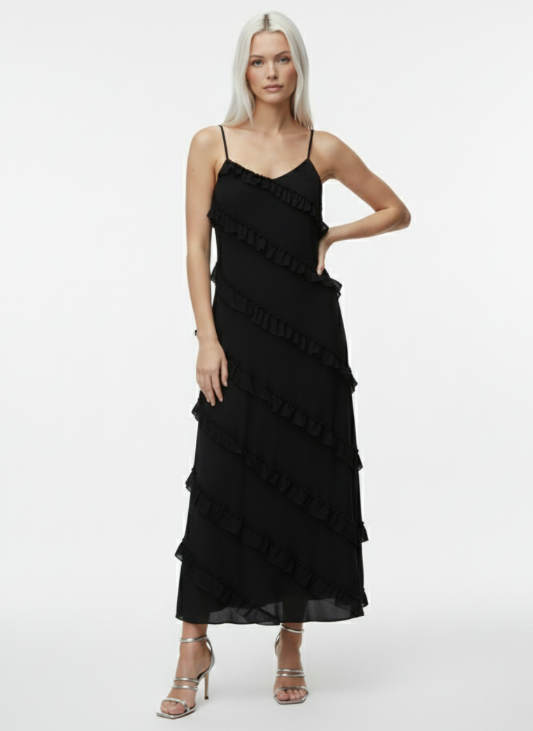 VESTIDO MAXI VOLANTES TWIRL-Black