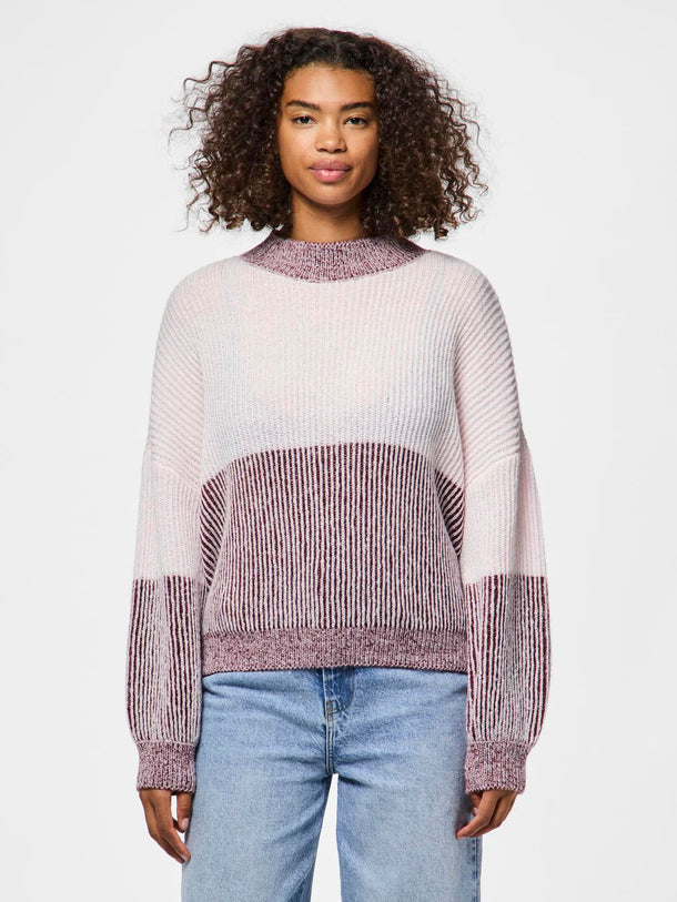 Product SWEATER NELLA - Tawny Port Detail:Pink-a-boo colorblock - Image 2