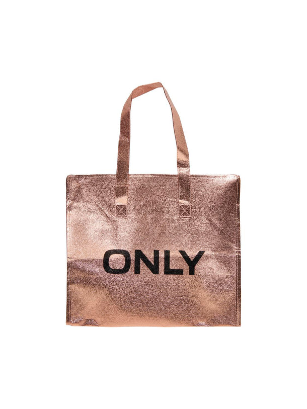 Product SHOPPING BAG FOIL - Rose Gold Colour Detail:FOIL ALL OVER / BLACK LOGO - Image 1