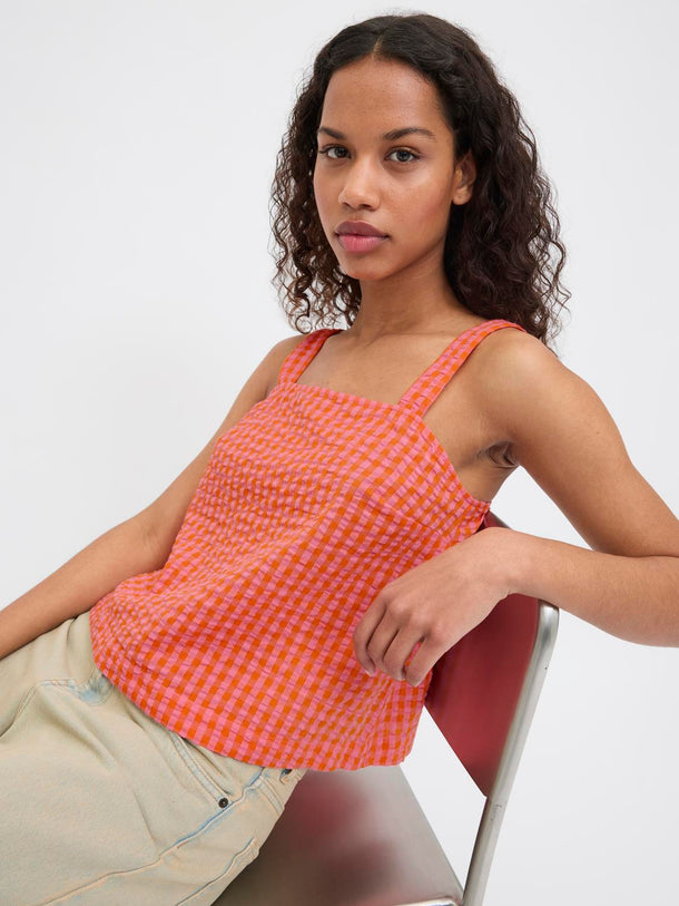 Product TOP CON ESCOTE CUADRADO PETRA - Persimmon Orange Checks:Morning Glory - Image 1