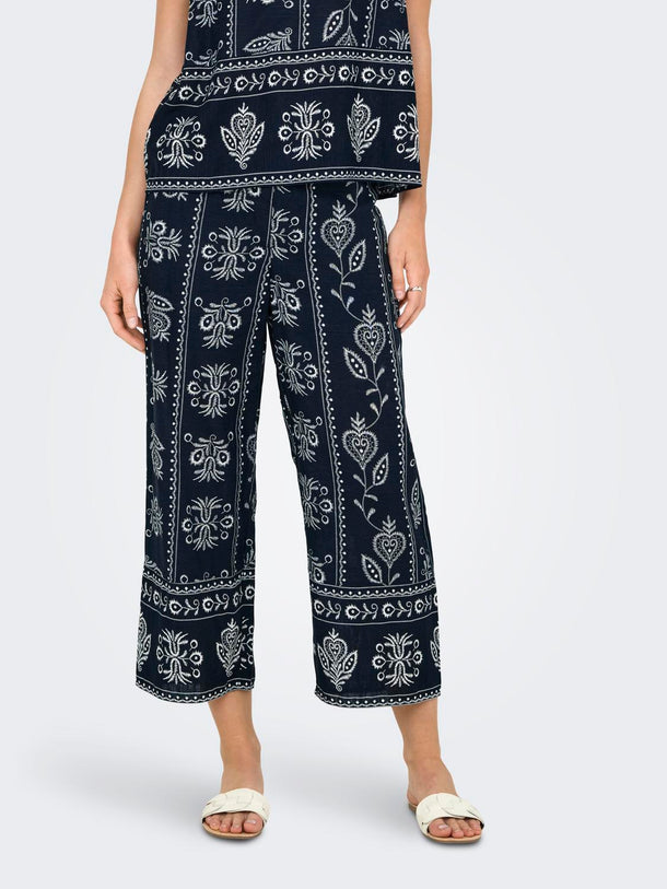 Product PANTALÓN DE LINO SOLAR-Total Eclipse AOP:CLOUD DANCER FLOWER - Image 1
