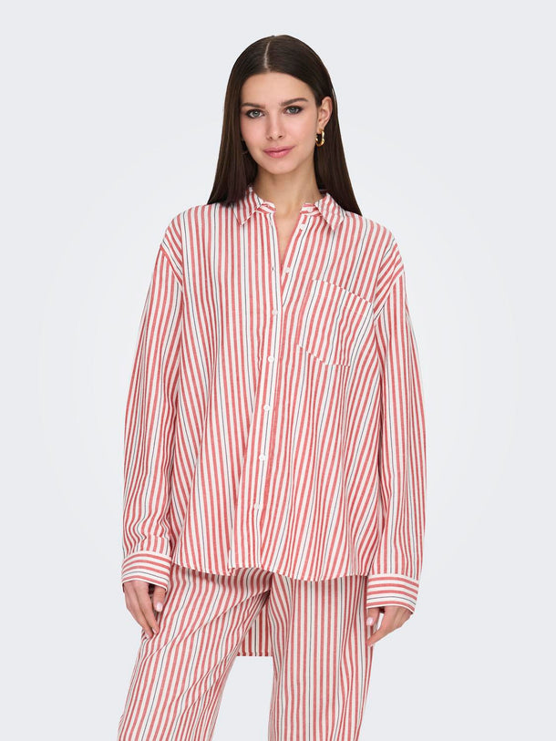 Product CAMISA DE LINO WINDY-Cloud Dancer Stripes:W HIGH RISK RED/BLACK - Image 4