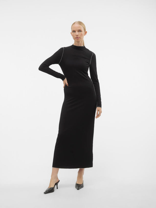 Product VESTIDO NIPA - Black Detail:CREAM CONTRAST STITCHING - Image 1