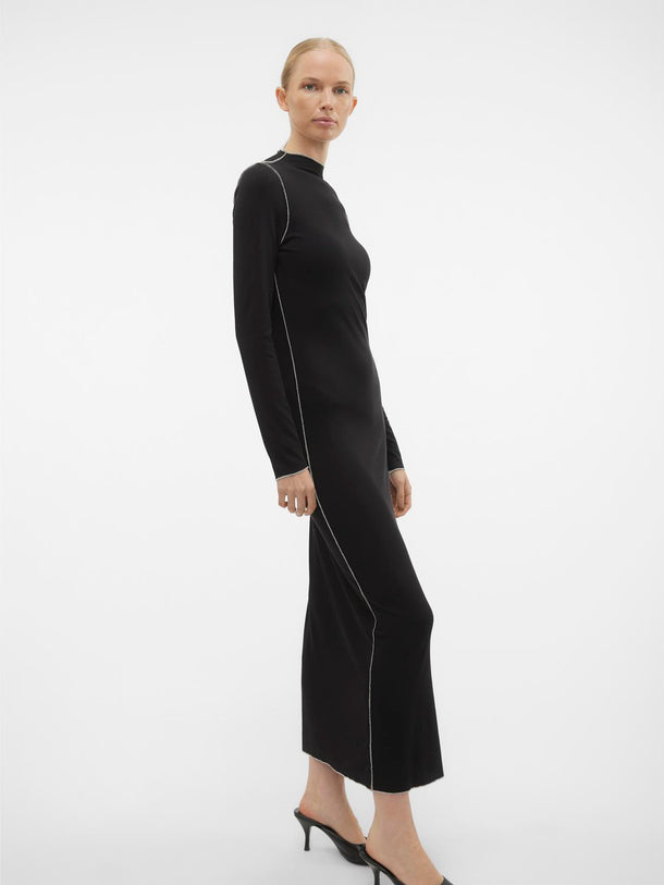 Product VESTIDO NIPA - Black Detail:CREAM CONTRAST STITCHING - Image 5