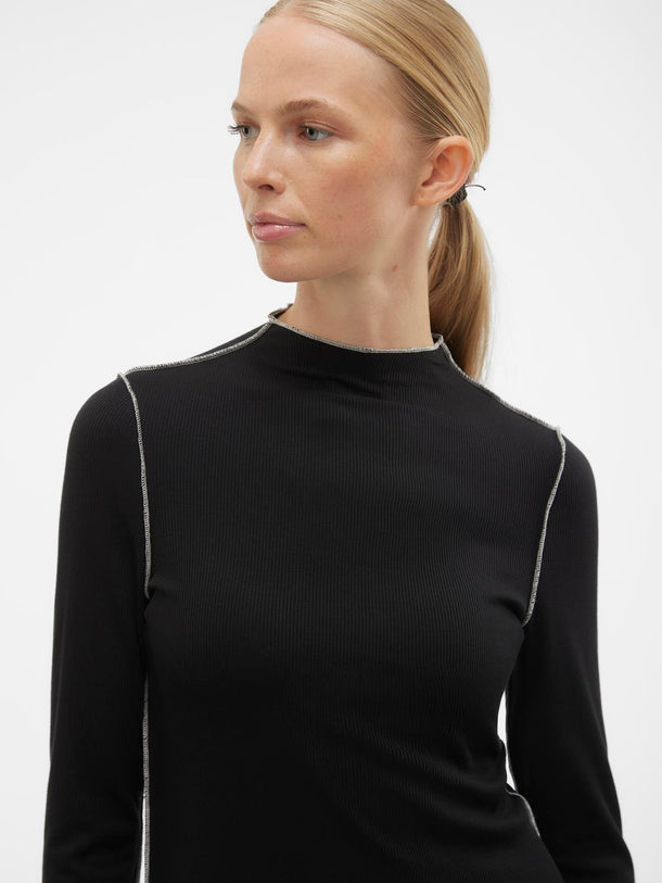 Product VESTIDO NIPA - Black Detail:CREAM CONTRAST STITCHING - Image 6