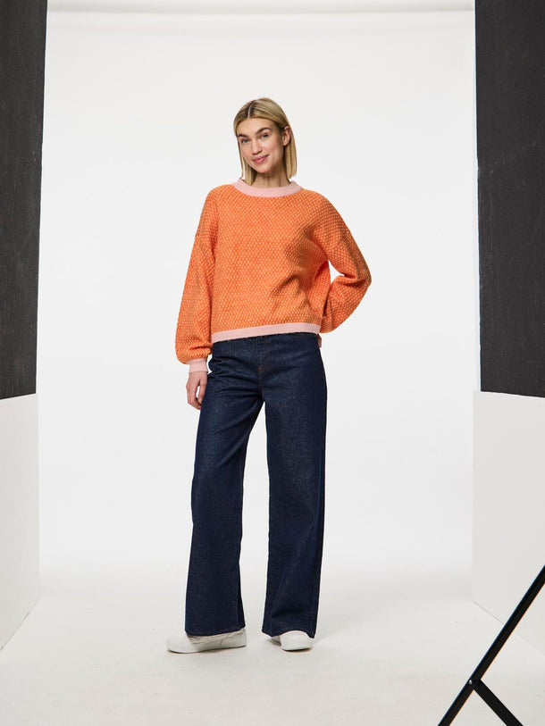 Product SWEATER DILIPPA - Roseate Spoonbill AOP:Mandarin Orange - Image 1