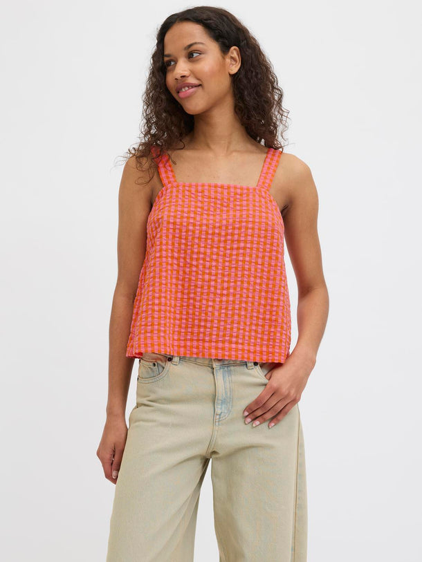 Product TOP CON ESCOTE CUADRADO PETRA - Persimmon Orange Checks:Morning Glory - Image 4