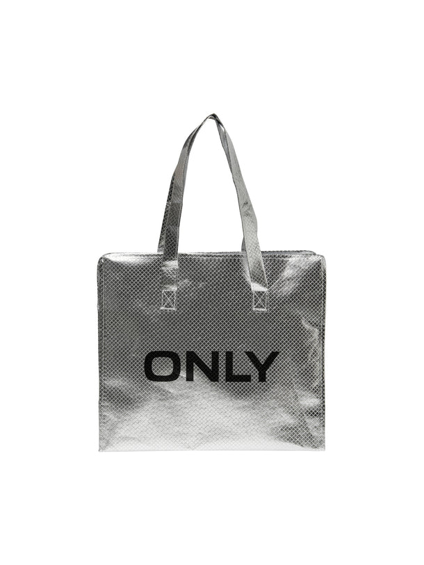 Product SHOPPING BAG FOIL - Silver Detail:FOIL ALL OVER / BLACK LOGO - Image 1