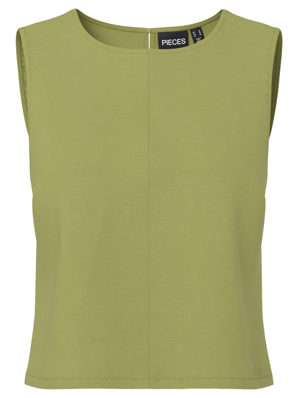Product TOP DE LINO BUNNA-Green Olive Detail:Contrast stitching - Image 1