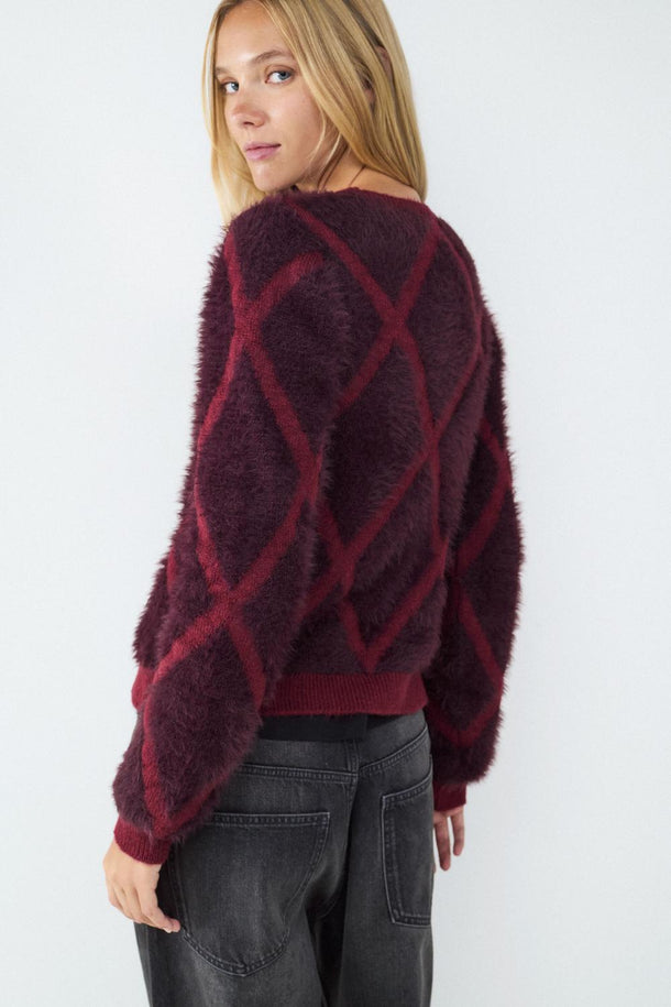 Product CARDIGAN ESTAMPADO CON CUELLO EN V BMK-Burgundy - Image 3