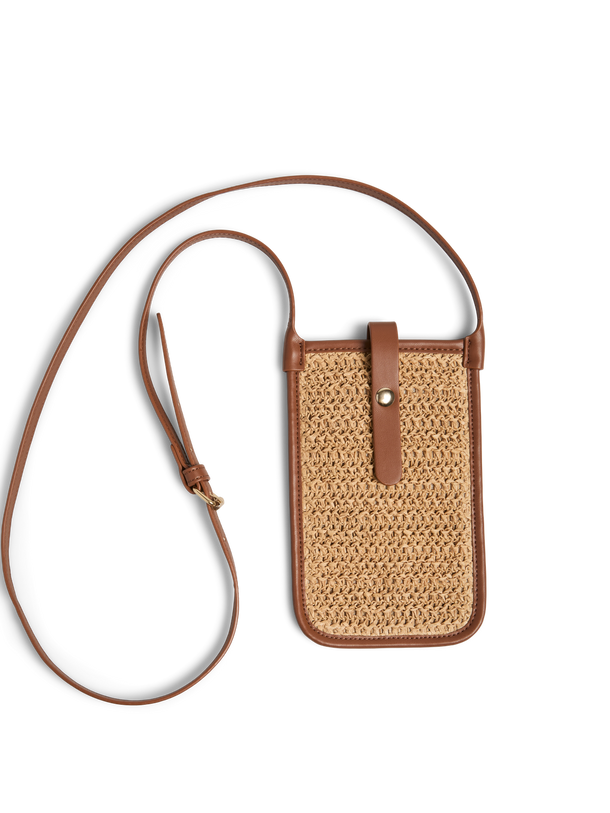 Product CARTERA DE RAFIA CON CORREA AJUSTABLE TIKA-Nature Detail:Cognac PU - Image 1