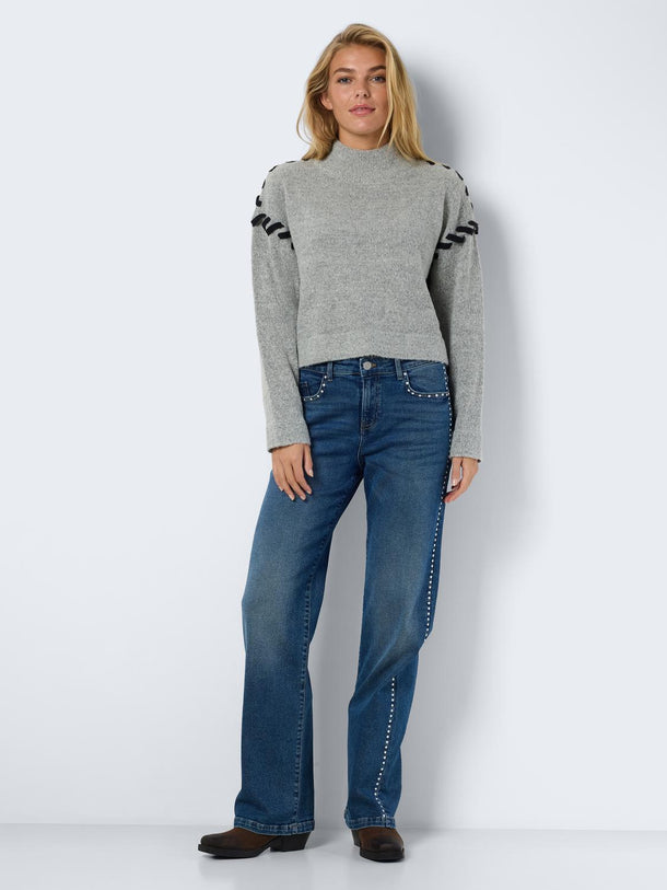 Product SWEATER DONNA - Medium Grey Melange Detail:black contrast - Image 3