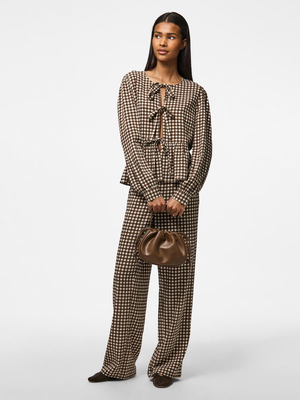 Product PANTALON DULLIE - Chicory Coffee Checks:White - Image 7