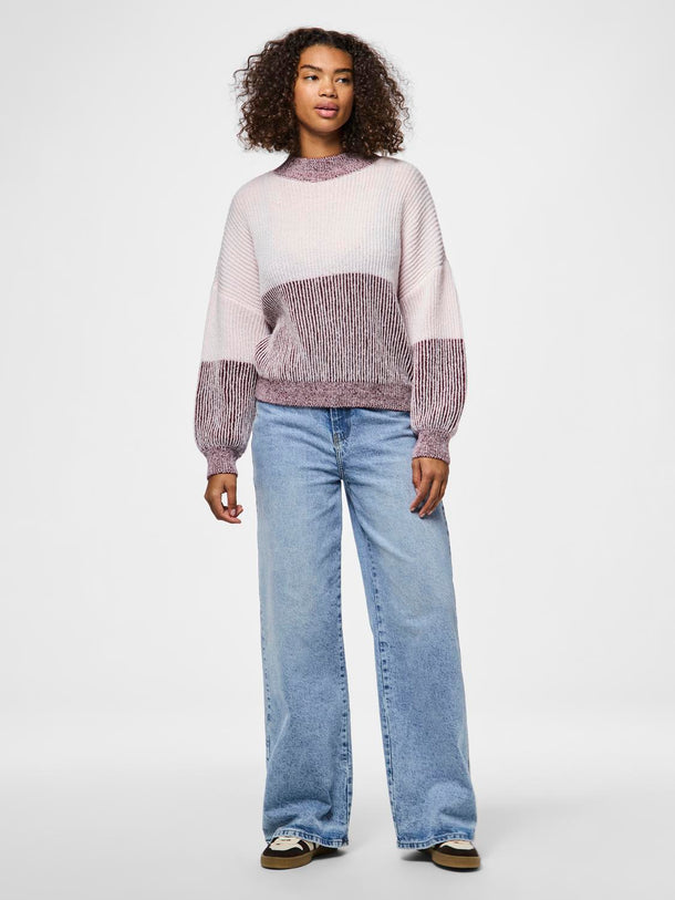 Product SWEATER NELLA - Tawny Port Detail:Pink-a-boo colorblock - Image 3