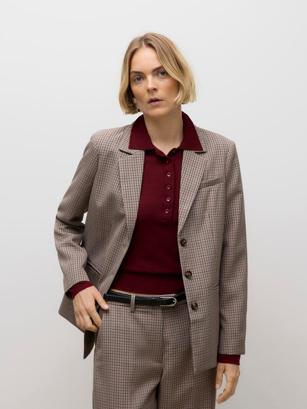 Product BLAZER REGULAR SIMMA-Beaver Fur Checks:BLACK AND ROOT BEER - Image 1