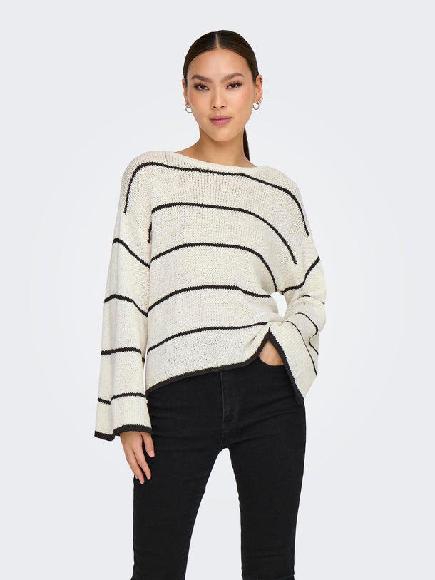 Product SWEATER GEENA - Cloud Dancer Stripes:BLACK - Image 3