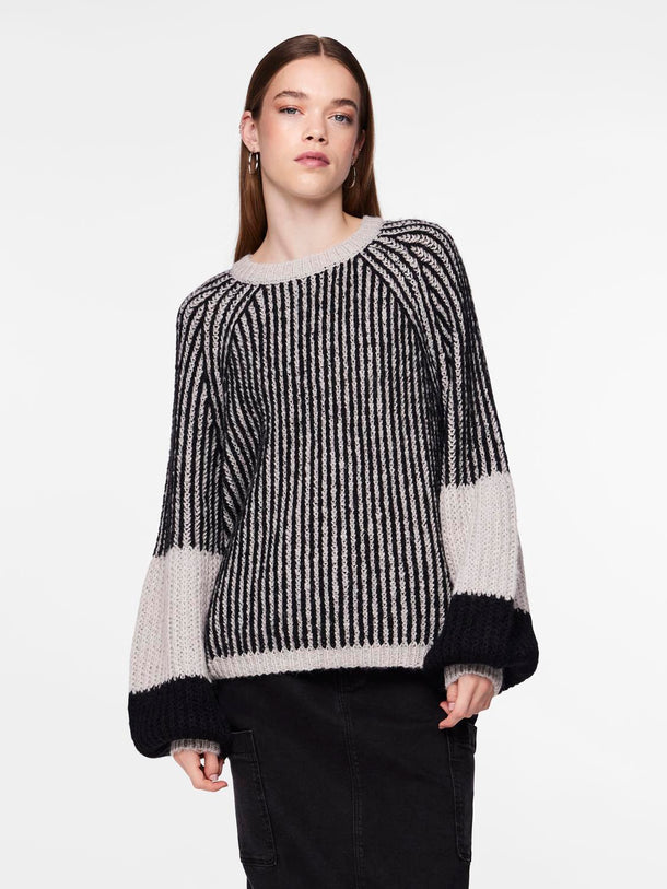 Product SUÉTER DAISI - Light Grey Melange Stripes:BLACK - Image 1