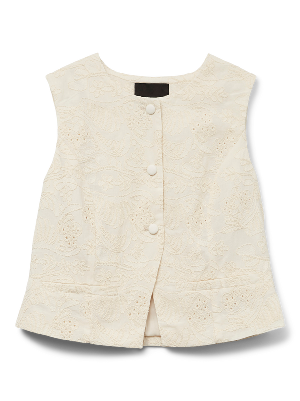 Product TOP SASTRERO DE PUNTILLÉ ELINE-Cloud Dancer Detail:EMBROIDERY ANGLAIS AS OFFER CUT - Image 1