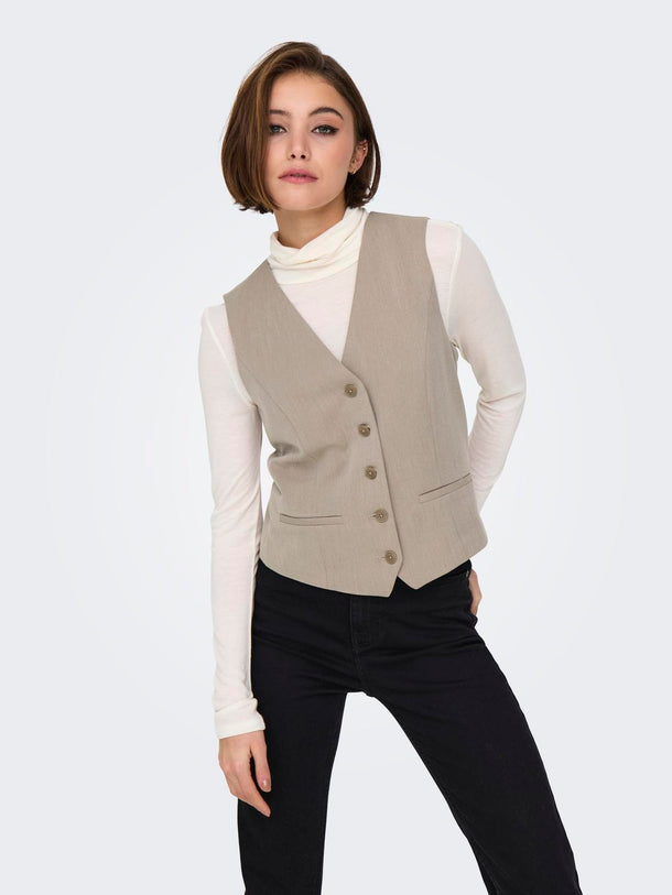 Product CHALECO SASTRERO CON BOTONES HATTIE-Taupe Gray Detail:MELANGE - Image 3