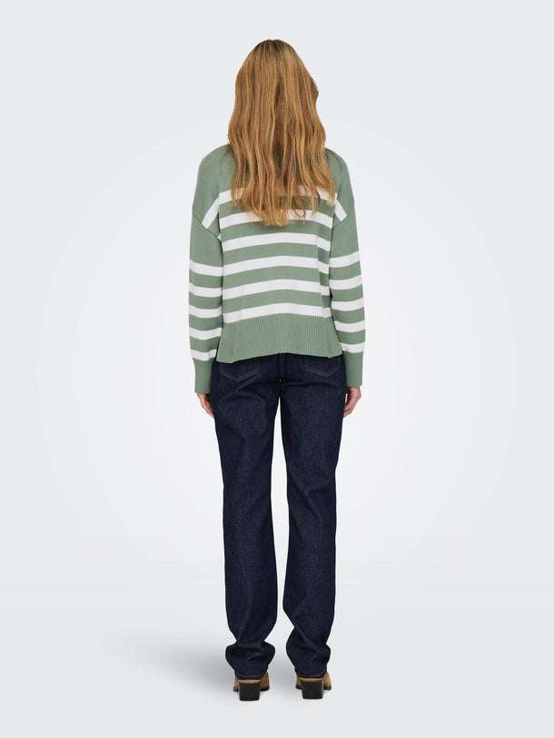 Product SWEATER BARIA - Hedge Green Stripes:Cloud Dancer - Image 4