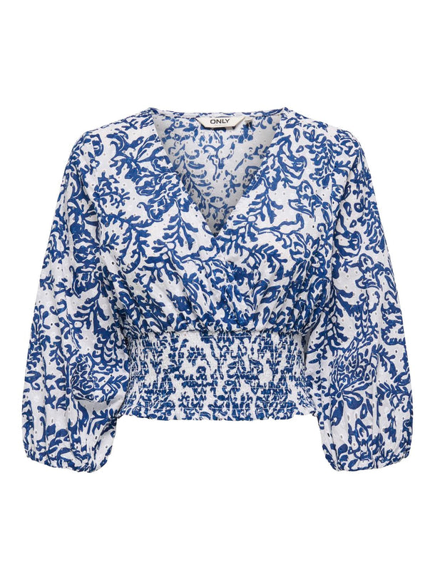 Product TOP PUNTO SMOCK CHANE-Cloud Dancer AOP:W ESTATE BLUE - Image 1