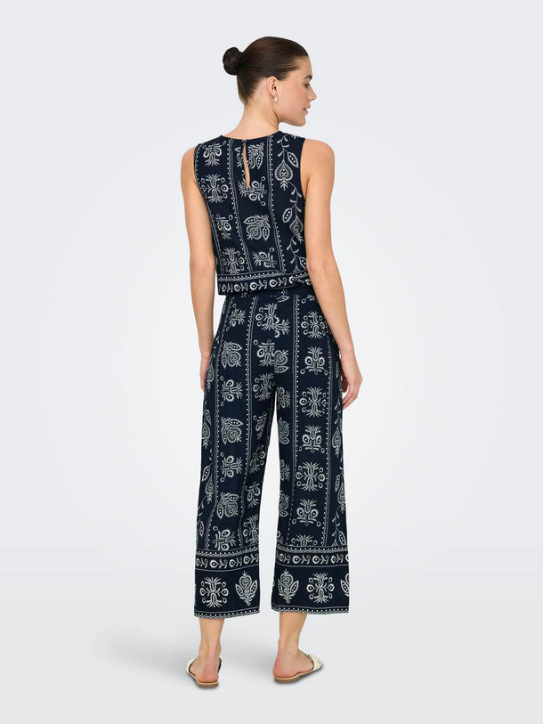 Product PANTALÓN DE LINO SOLAR-Total Eclipse AOP:CLOUD DANCER FLOWER - Image 3