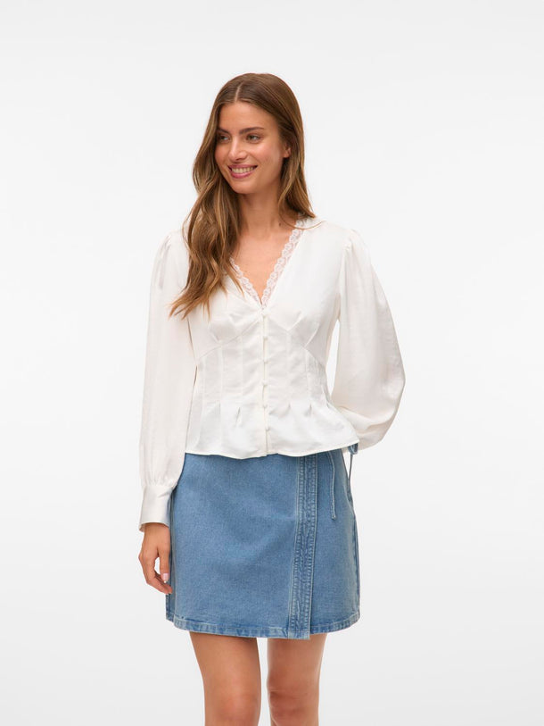 Product BLUSA ESCOTE V CON FRUNCE RITA-Cloud Dancer - Image 1