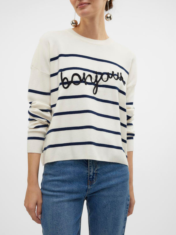 Product SWEATER BONJOUR - Birch Detail:W. NAVY BLZER STRIPES W. BLACK TEXT - Image 1